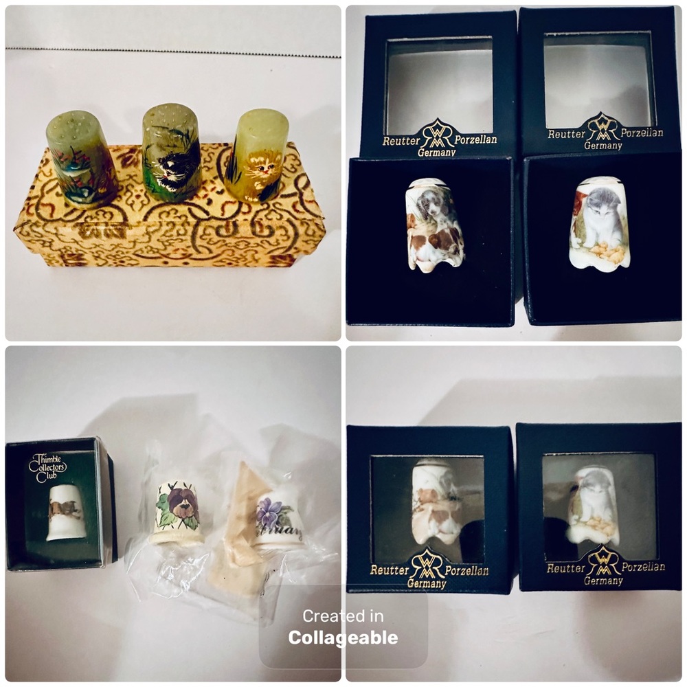 Set of 8 Thimbles - 3 Hand Painted on Jade, 2 Reutter Porzellan Germany, 3 misc